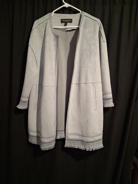 MARC NEW YORK Xl Light Gray Suede-Look Open Jacket Cardigan Duster